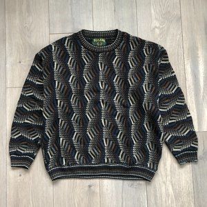 90's Vintage Tosani Sweater Optical Illusion Blend  Canadian Made Size-M